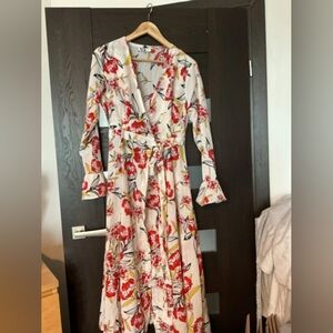 Floral Wrap Maxi Dress in Cream and Red